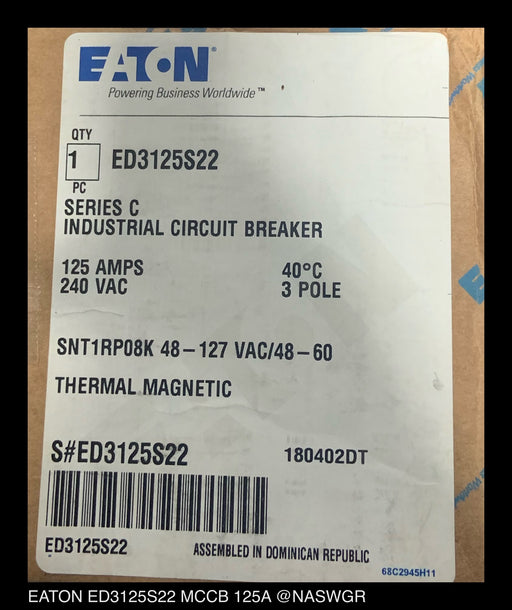 Eaton ED3125S22 Molded Case Circuit Breaker ~ 125 Amp - Unused Surplus