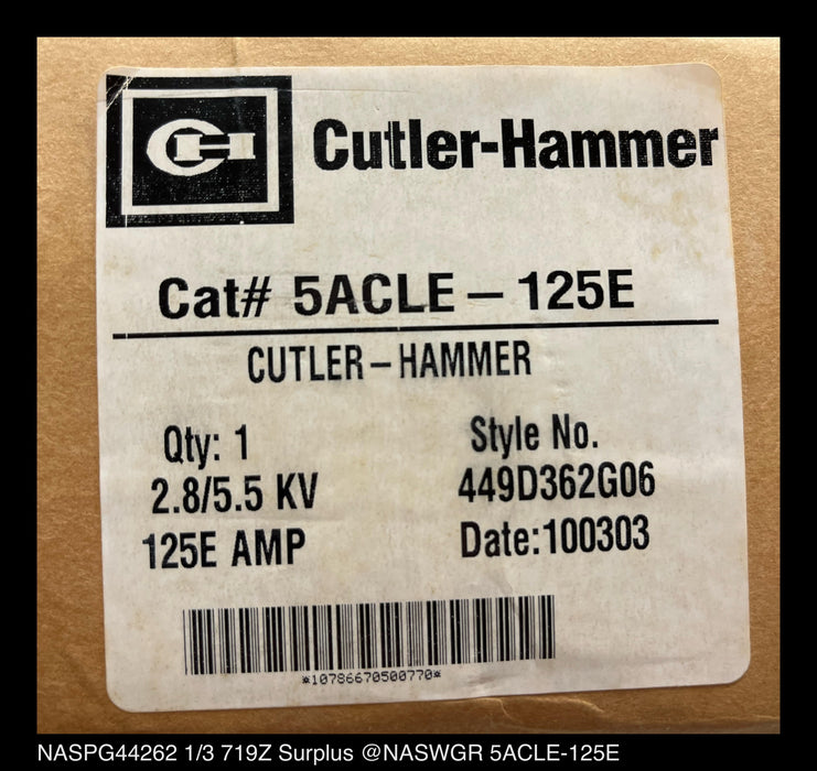 Cutler-Hammer 5ACLE-125E Current Limiting High Voltage Fuse - 125E Amp, 5.5kV - Unused