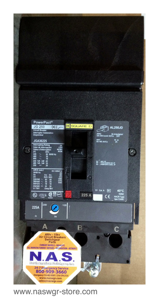 JGA36225 , Square D JGA36225 Circuit Breaker , 225 amp I Line 600 volt or less 3 pole Tested/Warranty , PN: JGA36225