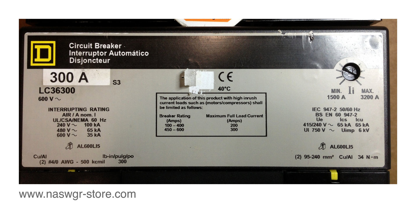 Square D LC36300 Molded Case Circuit Breaker - 300 Amp