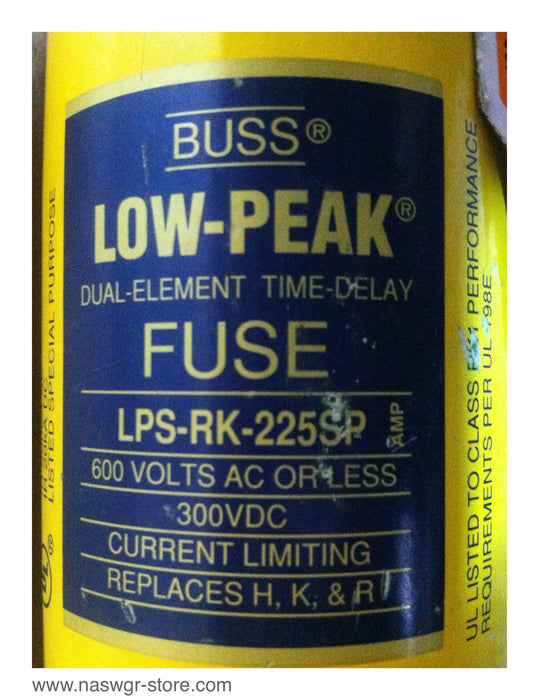 LPS-RK-225SP ,Cooper Bussmann Low-Peak Dual Element Time- Delay Fuse , PN: LPS-RK-225SP