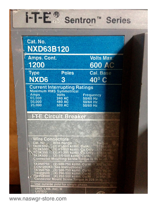 ITE/Siemens NXD63B120 Molded Case Circuit Breaker - 1200 Amp