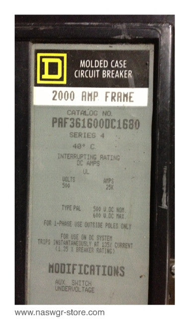 PAF361600DC-1680 ~ Square D PAF361600DC1680 Circuit Breaker 1600 Amp ~ PA11128