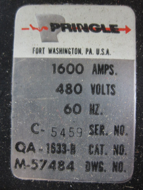 Pringle QA-1633-B Bolted Pressure Switch ~ 1600 Amp