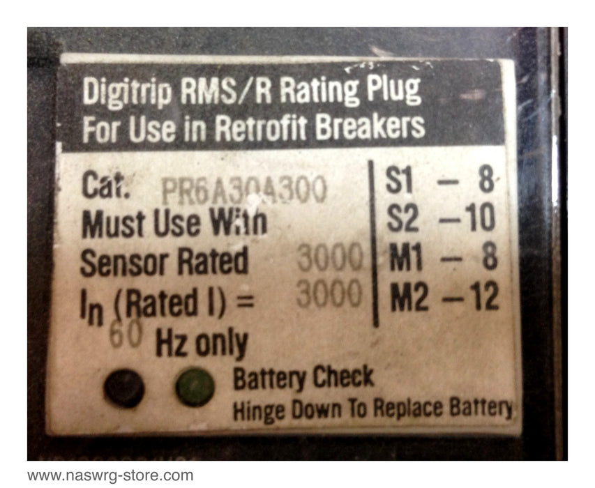 RH72CLSI , Westinghouse Digital Protection , Digitrip RMS/R 700 , LSI Functions , Rating Plug: Cat: PR6A30A300 , PN: RH72CLSI