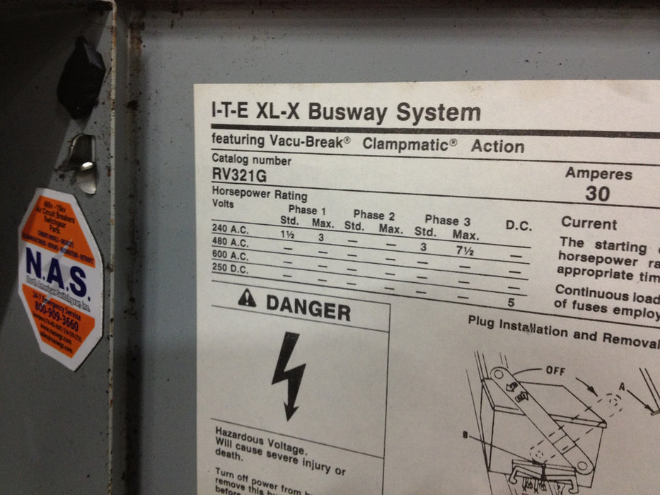 ITE RV321G Fusible Bus Plug ~ 30 Amp