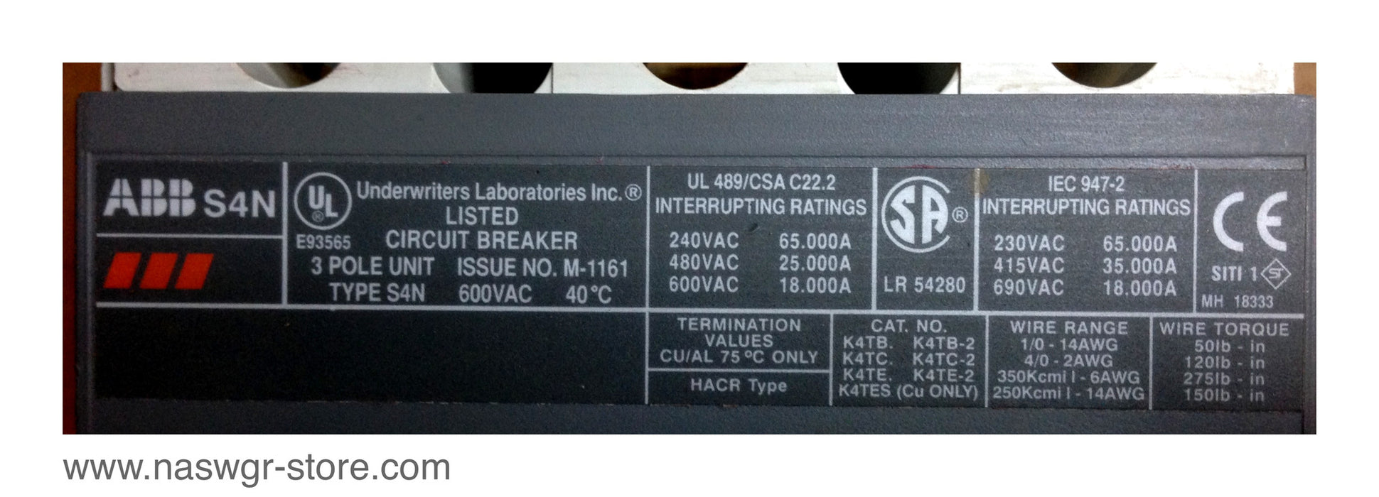 SACE ABB S4N250BW Circuit Breaker - 250 AMP PR211