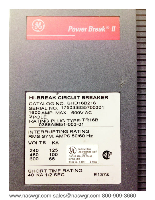 GE PowerBreak II SHD16B216 Circuit Breaker ~ 1600 Amp