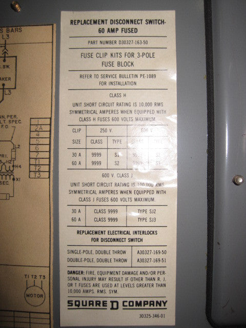 Square D Model 4 Size 1 Fusible 60 amp Combination MCC Bucket 12"