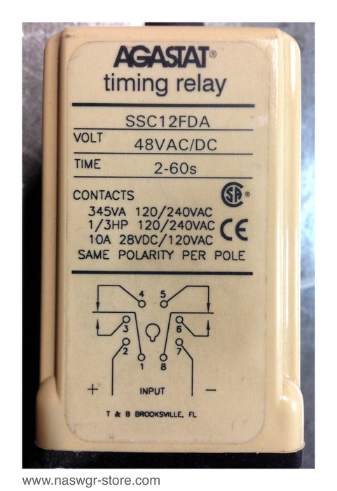 SSC12FDA , Agastat SSC12FDA Timing Relay , 48VAC/DC , Time: 2-60s , BDS08SS , 300V , 10A , PN: SSC12FDA