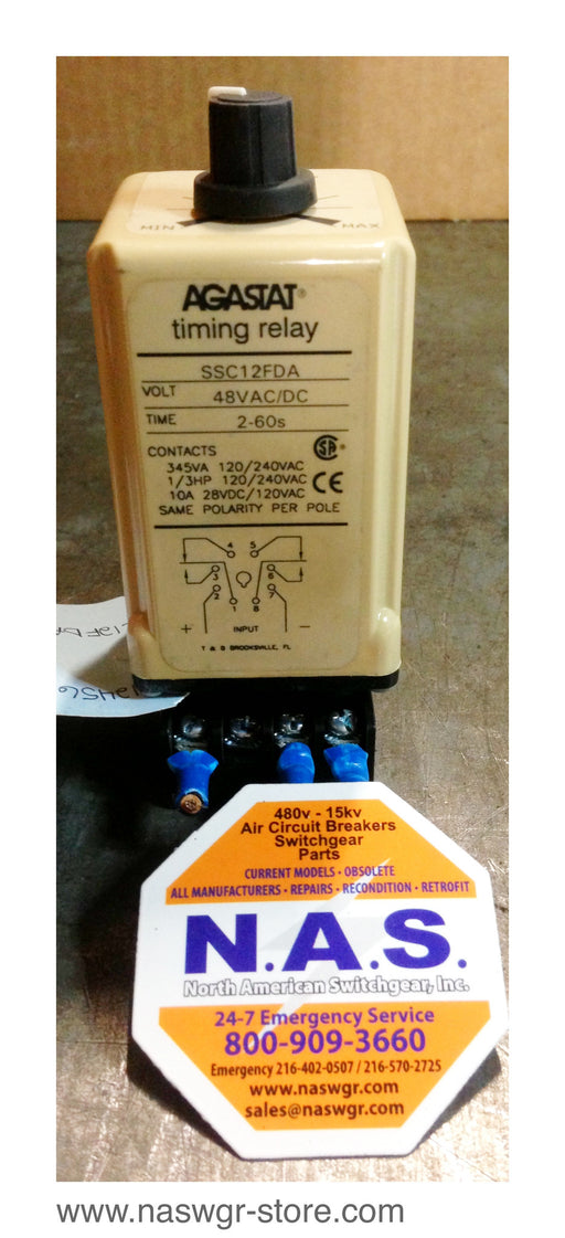 SSC12FDA , Agastat SSC12FDA Timing Relay , 48VAC/DC , Time: 2-60s , BDS08SS , 300V , 10A , PN: SSC12FDA