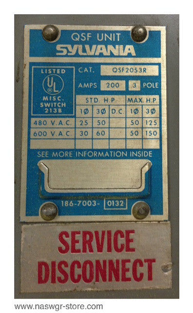 QSF2053R ~ Sylvania  Reconditioned QSF2053R Switch ~ 200 Amp