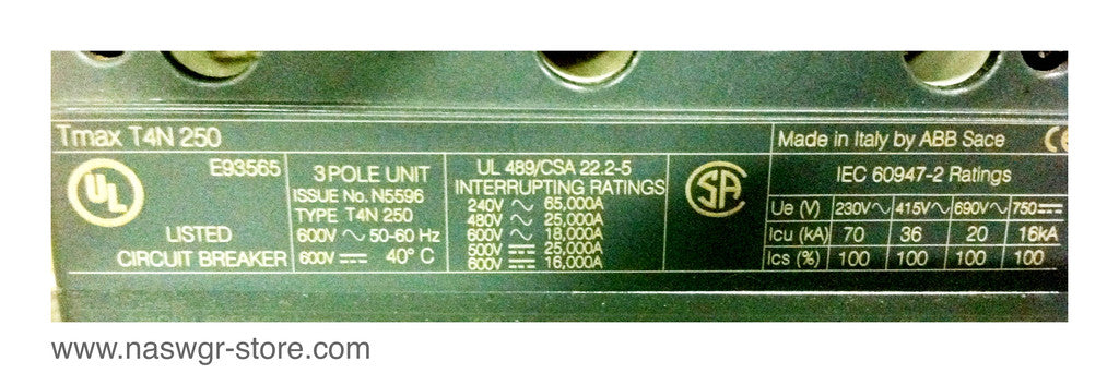 ABB Tmax T4N250 Circuit Breaker with Handle Extension - 250 Amp