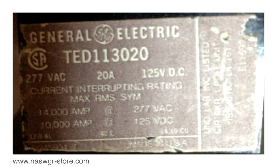 GE TED113020 Molded Case Circuit Breaker ~ 20 Amp