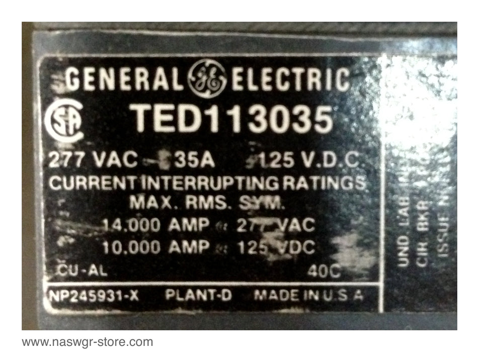 TED113035 , GE TED113035 Circuit Breaker , 277 VAC , 35 Amp , 125 VDC , 1 Pole , PN: TED113035