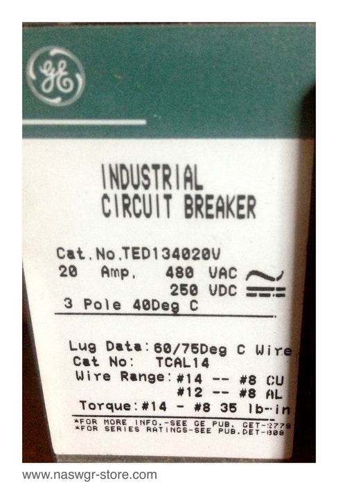GE TED134020V Circuit Breaker ~ 20 amps