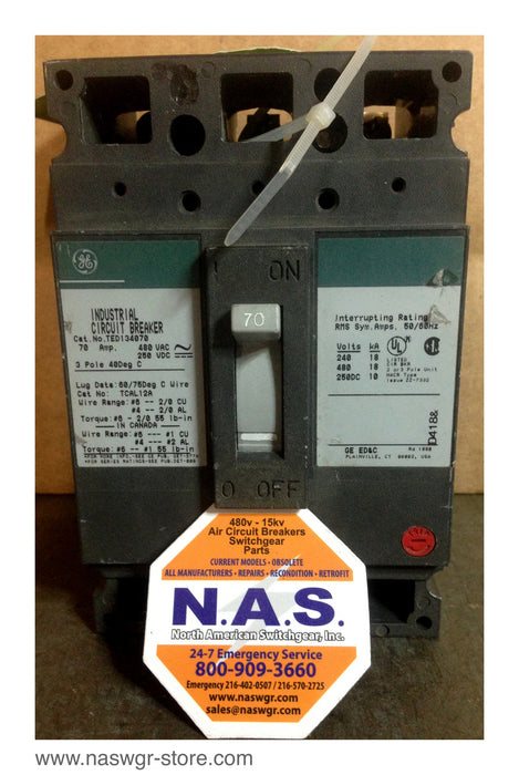 GE TED134070 Circuit Breaker ~ 70 Amps