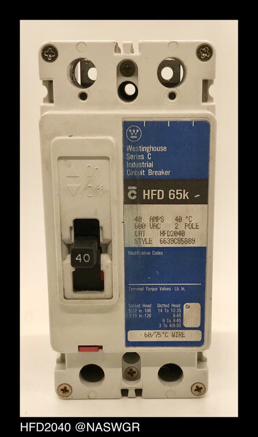 Westinghouse HFD2040 Molded Case Circuit Breaker ~ 40 Amp