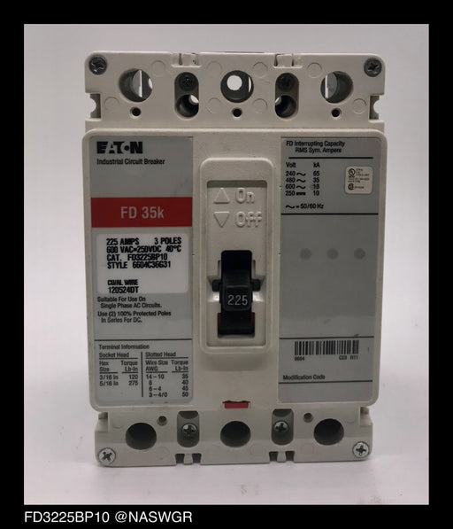 Eaton FD3225BP10 Molded Case Circuit Breaker ~ 225 Amp
