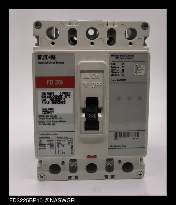 Eaton FD3225BP10 Molded Case Circuit Breaker ~ 225 Amp