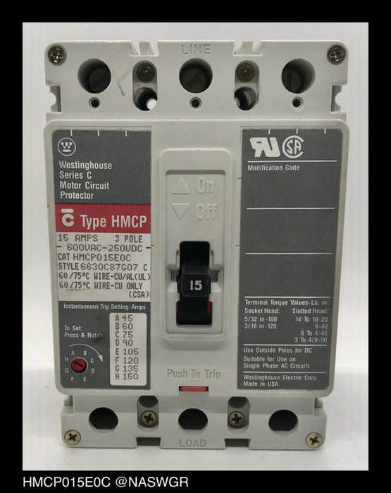 Westinghouse HMCP015E0C Motor Circuit Protector ~ 15 Amp