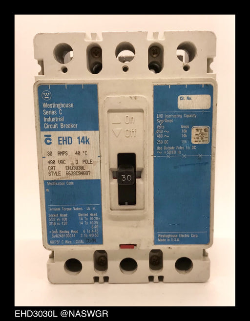 Westinghouse EHD3030L Molded Case Circuit Breaker ~ 30 Amp