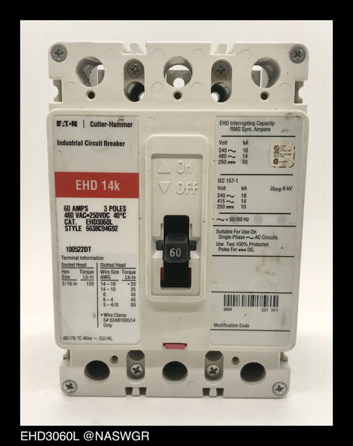 Eaton EHD3060L Molded Case Circuit Breaker ~ 60 Amp
