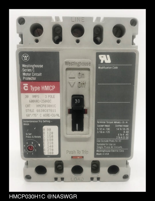 Westinghouse HMCP030H1C Motor Circuit Protector ~ 30 Amp