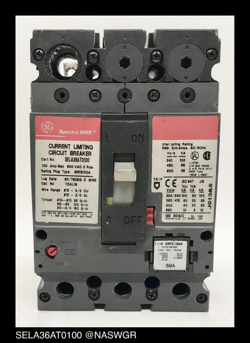 GE Spectra RMS SELA36AT0100 Circuit Breaker ~ 80 Amp