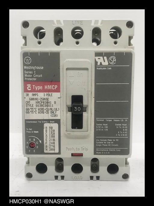 Westinghouse HMCP030H1 Motor Circuit Protector ~ 30 Amp
