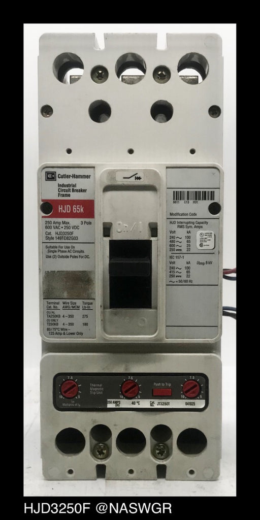 Cutler Hammer HJD3250F Molded Case Circuit Breaker ~ 250 Amp