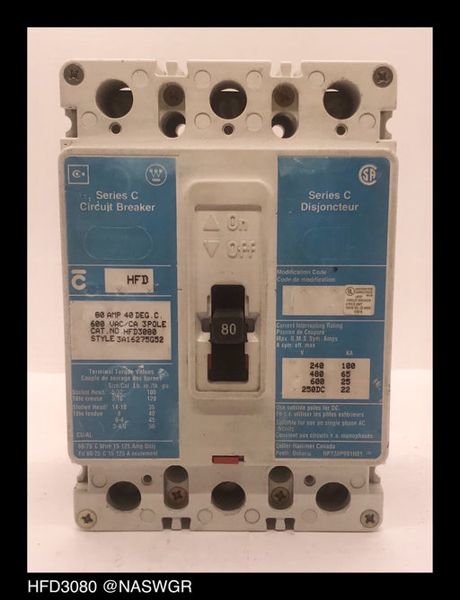 Cutler Hammer HFD3080 Molded Case Circuit Breaker ~ 80 Amp