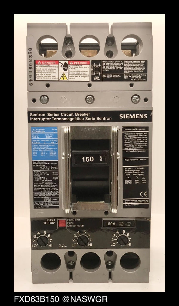 Siemens FXD63B150 Molded Case Circuit Breaker 150 Amp — North American Switchgear Store