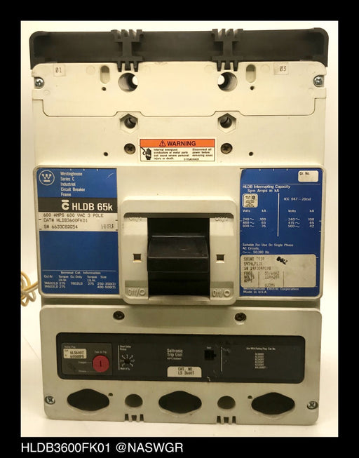 Westinghouse HLDB3600FK01 Molded Case Circuit Breaker ~ 600 Amp