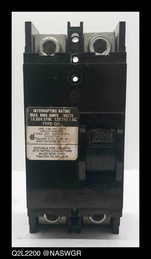 Square D Q2L2200 Molded Case Circuit Breaker ~ 200 Amp