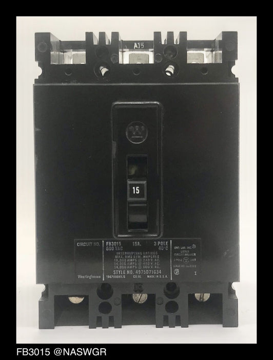 Westinghouse FB3015 Molded Case Circuit Breaker ~ 15 Amp