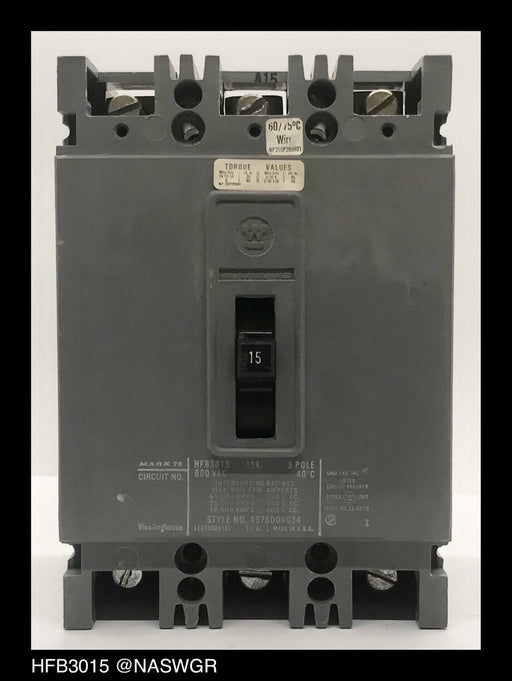 Westinghouse HFB3015 Molded Case Circuit Breaker ~ 15 Amp