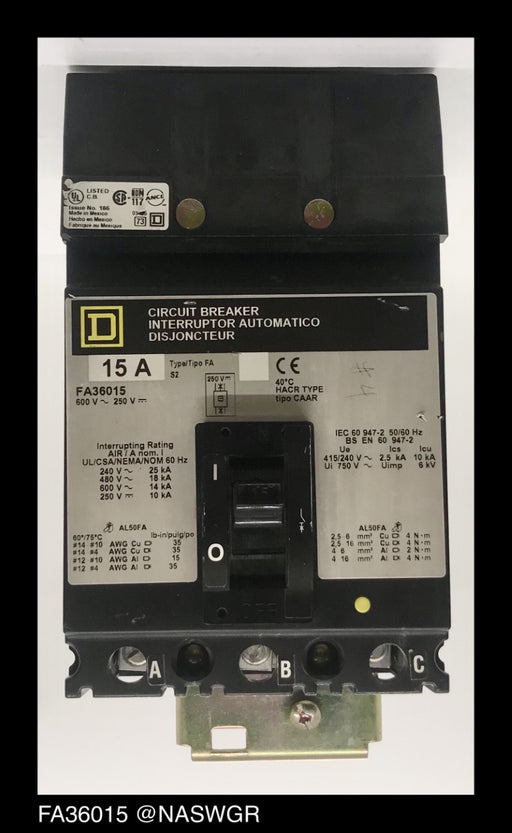 Square D FA36015 Molded Case Circuit Breaker ~ 15 Amp