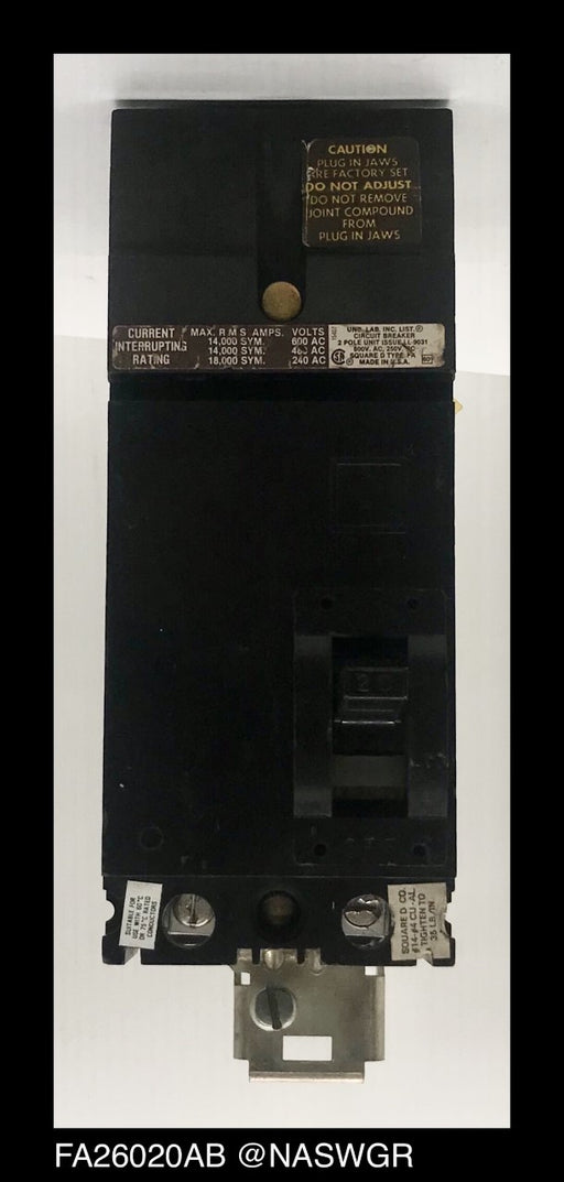 Square D FA26020AB Molded Case Circuit Breaker ~ 20 Amp