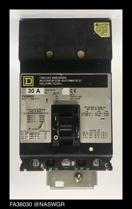Square D FA36030 Molded Case Circuit Breaker ~ 30 Amp