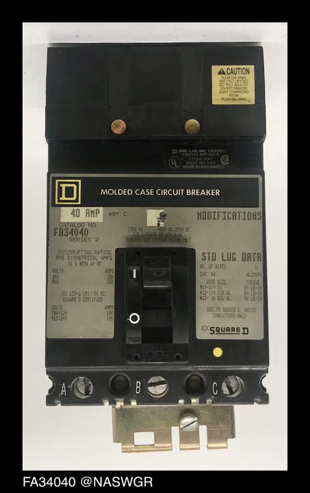 Square D FA34040 Molded Case Circuit Breaker ~ 40 Amp
