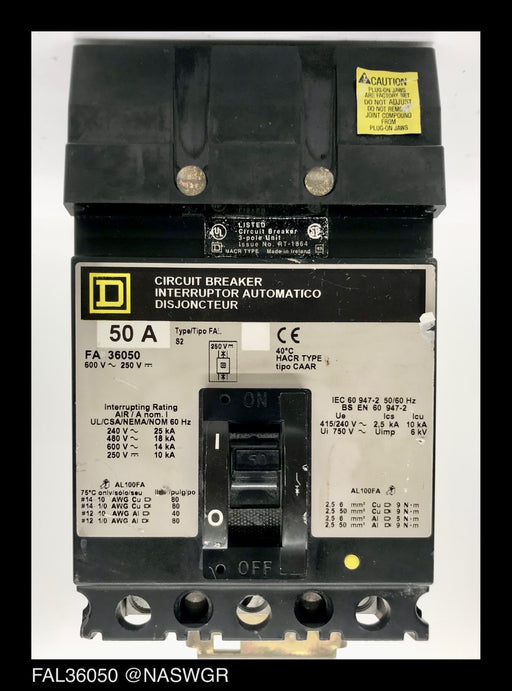 Square D FA36050 Molded Case Circuit Breaker ~ 50 Amp