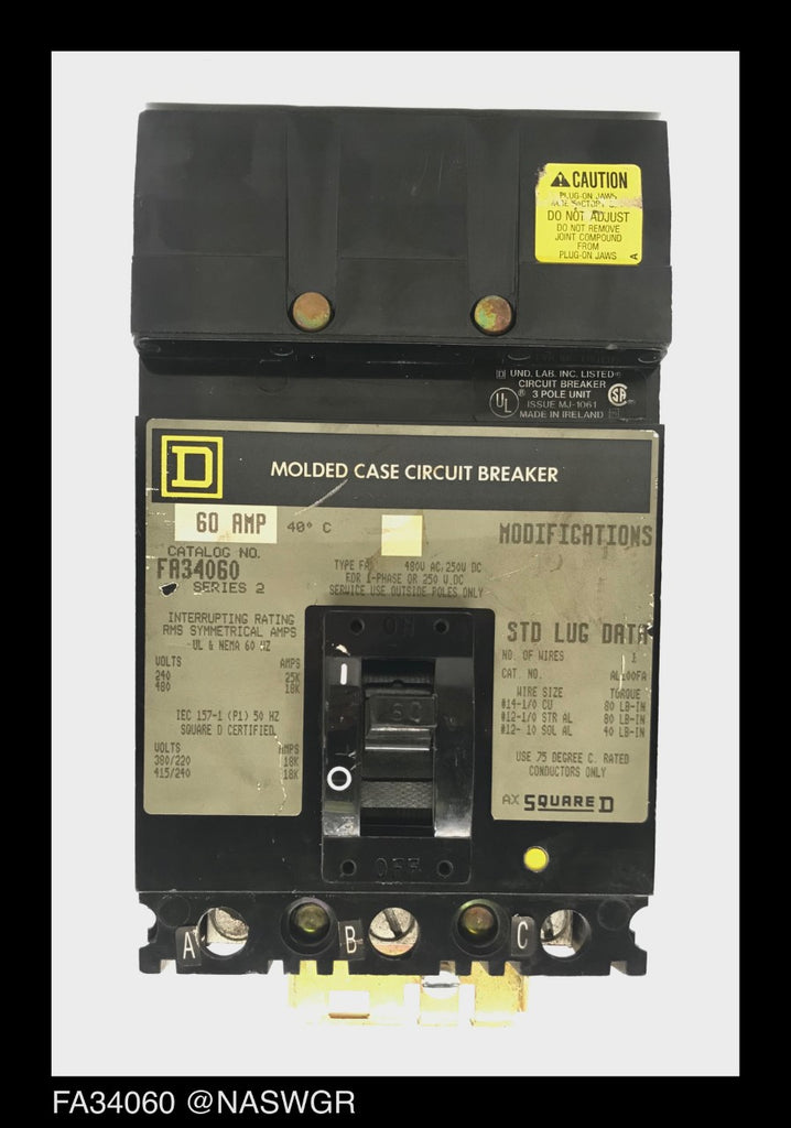 Square D FA34060 Molded Case Circuit Breaker ~ 60 Amp — North American ...