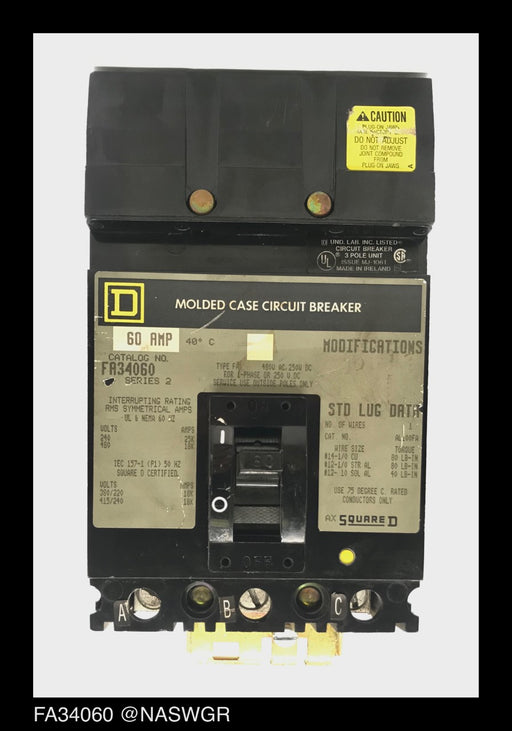 Square D FA34060 Molded Case Circuit Breaker ~ 60 Amp
