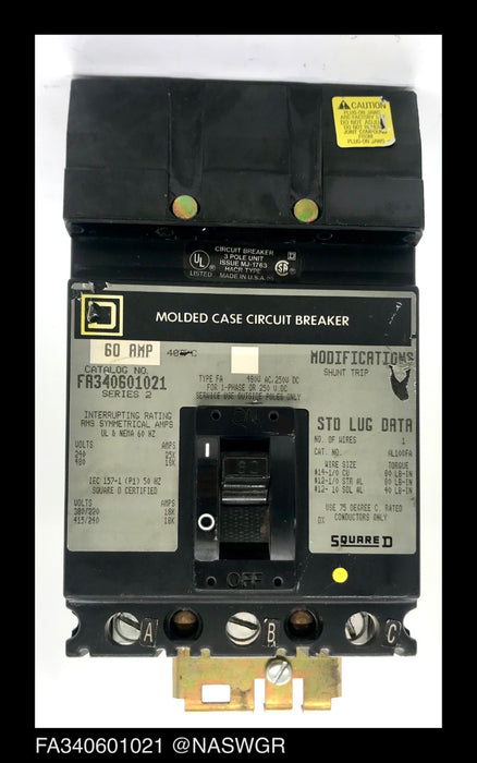 Square D FA340601021 Molded Case Circuit Breaker ~ 60 Amp