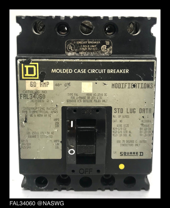 Square D FAL34060 Molded Case Circuit Breaker ~ 60 Amp