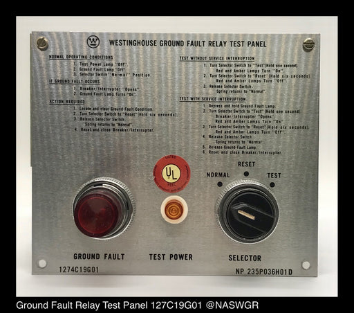 Westinghouse 1274C19G01 Ground Fault Relay Test Panel ~ 120vAC