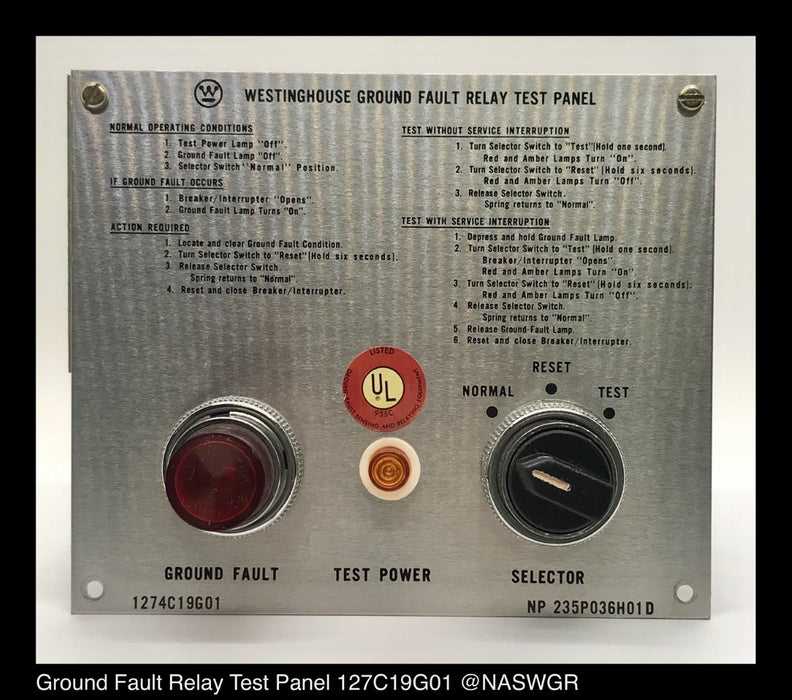 Westinghouse 1274C19G01 Ground Fault Relay Test Panel ~ 120vAC