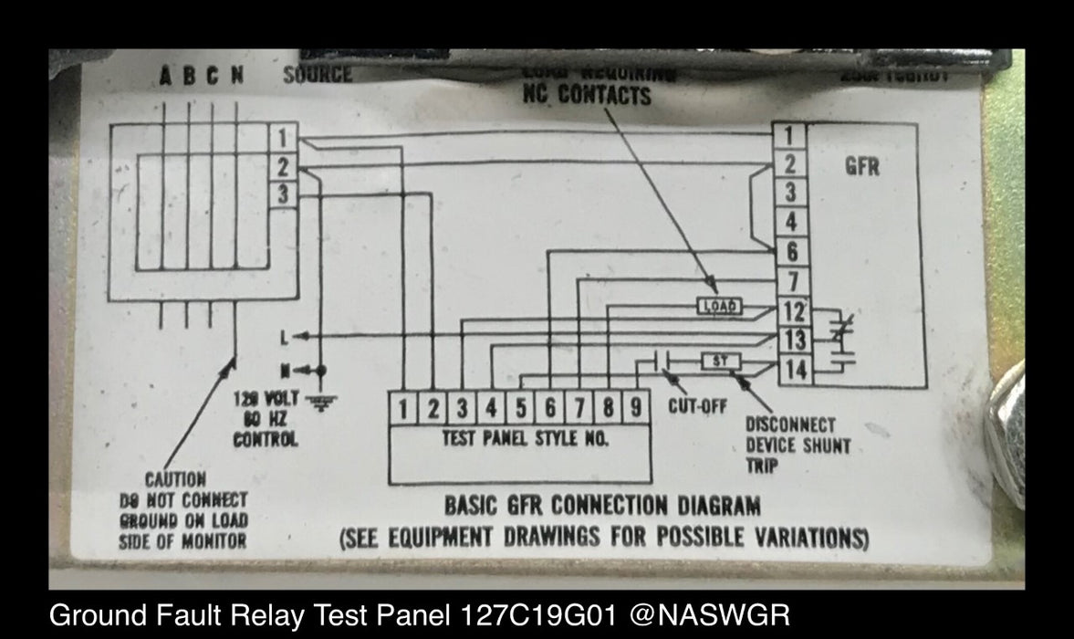 Westinghouse 1274C19G01 Ground Fault Relay Test Panel ~ 120vAC