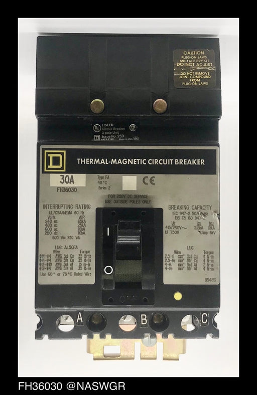 Square D FH36030 Molded Case Circuit Breaker ~ 30 Amp